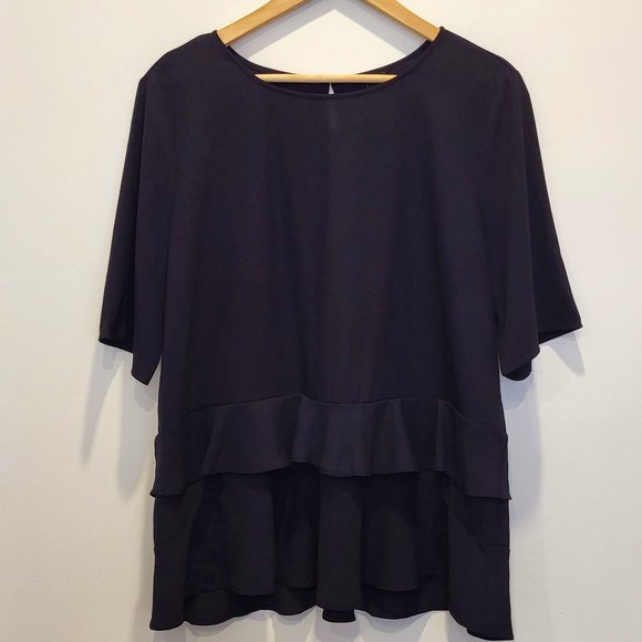 Ann Taylor Tops - Ann Taylor Blue Ruffle Hem Short Sleeve Top, Size Large, GUC